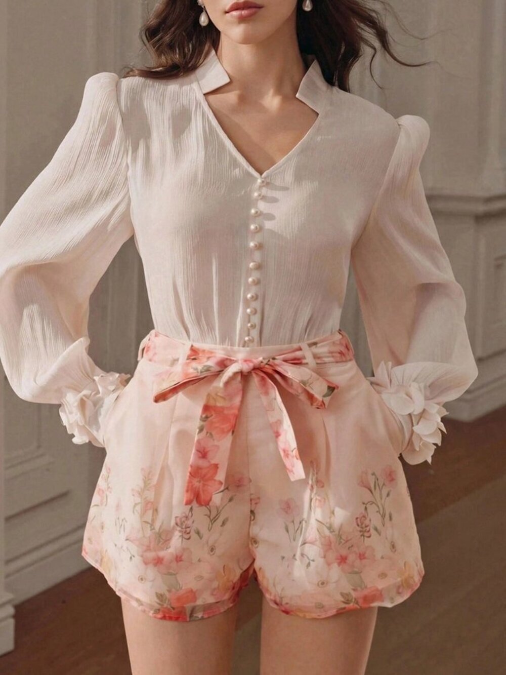 Multicolor Boho Women's Floral Print Fabric A-Line Pocket Shorts